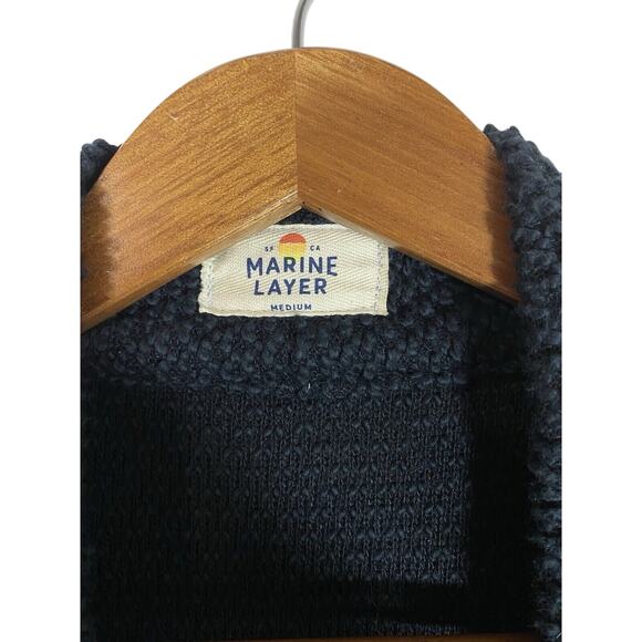 Marine Layer Cardigan Womens MEDIUM Black Knit Pockets Mid Length Open Jacket - Picture 4 of 6